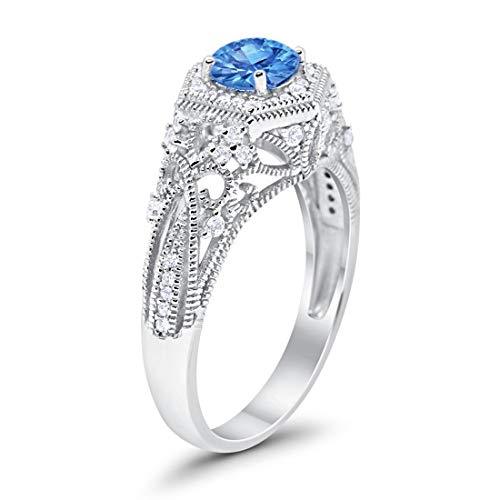 Fancy Art Deco Wedding Ring 925 Sterling Silver Round Simulated Cubic Zirconia