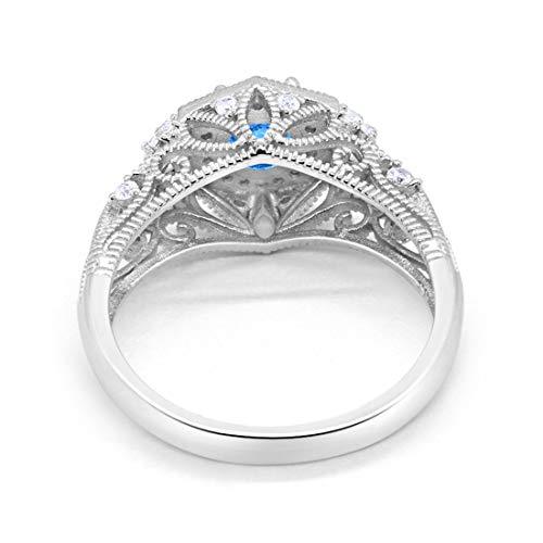 Fancy Art Deco Wedding Ring 925 Sterling Silver Round Simulated Cubic Zirconia