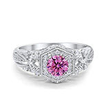 Fancy Art Deco Wedding Ring 925 Sterling Silver Round Simulated Cubic Zirconia