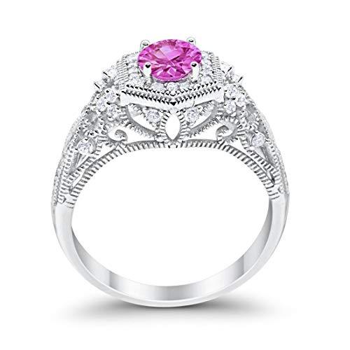 Fancy Art Deco Wedding Ring 925 Sterling Silver Round Simulated Cubic Zirconia