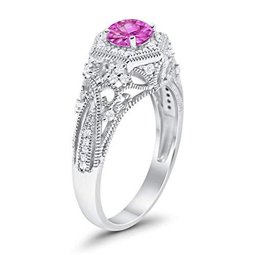 Fancy Art Deco Wedding Ring 925 Sterling Silver Round Simulated Cubic Zirconia