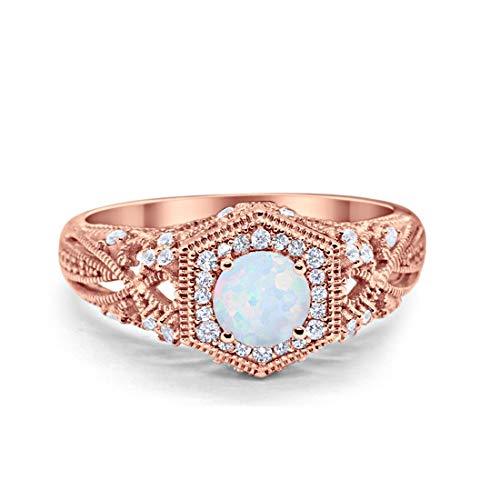 Fancy Art Deco Wedding Ring 925 Sterling Silver Round Simulated Cubic Zirconia