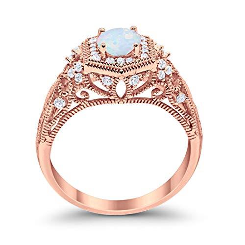 Fancy Art Deco Wedding Ring 925 Sterling Silver Round Simulated Cubic Zirconia