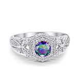 Fancy Art Deco Wedding Ring 925 Sterling Silver Round Simulated Cubic Zirconia