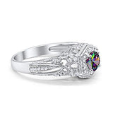 Fancy Art Deco Wedding Ring 925 Sterling Silver Round Simulated Cubic Zirconia