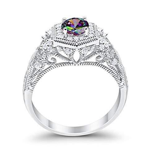 Fancy Art Deco Wedding Ring 925 Sterling Silver Round Simulated Cubic Zirconia