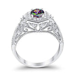 Fancy Art Deco Wedding Ring 925 Sterling Silver Round Simulated Cubic Zirconia