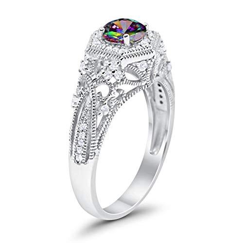 Fancy Art Deco Wedding Ring 925 Sterling Silver Round Simulated Cubic Zirconia