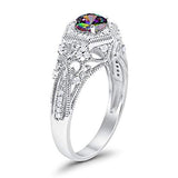 Fancy Art Deco Wedding Ring 925 Sterling Silver Round Simulated Cubic Zirconia