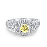 Fancy Art Deco Wedding Ring 925 Sterling Silver Round Simulated Cubic Zirconia