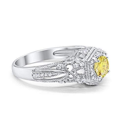 Fancy Art Deco Wedding Ring 925 Sterling Silver Round Simulated Cubic Zirconia