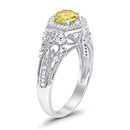 Fancy Art Deco Wedding Ring 925 Sterling Silver Round Simulated Cubic Zirconia