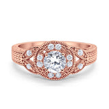 Halo Art Deco Wedding Engagement Bridal Ring Solid Simulated Cubic Zirconia 925 Sterling Silver
