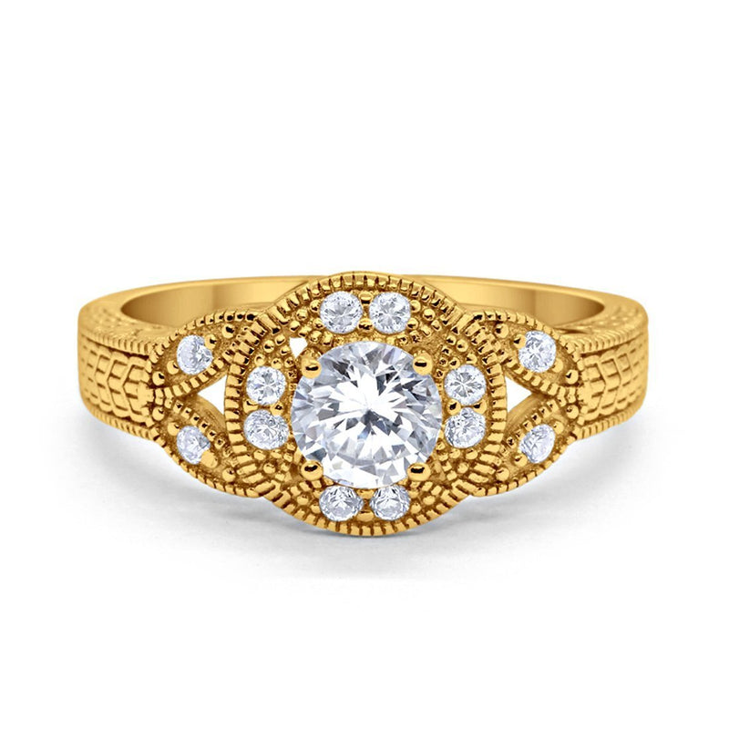 Halo Art Deco Wedding Engagement Bridal Ring Solid Simulated Cubic Zirconia 925 Sterling Silver