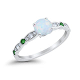 Art Deco Wedding Engagement Ring Round Cubic Zirconia 925 Sterling Silver Simulated Emerald