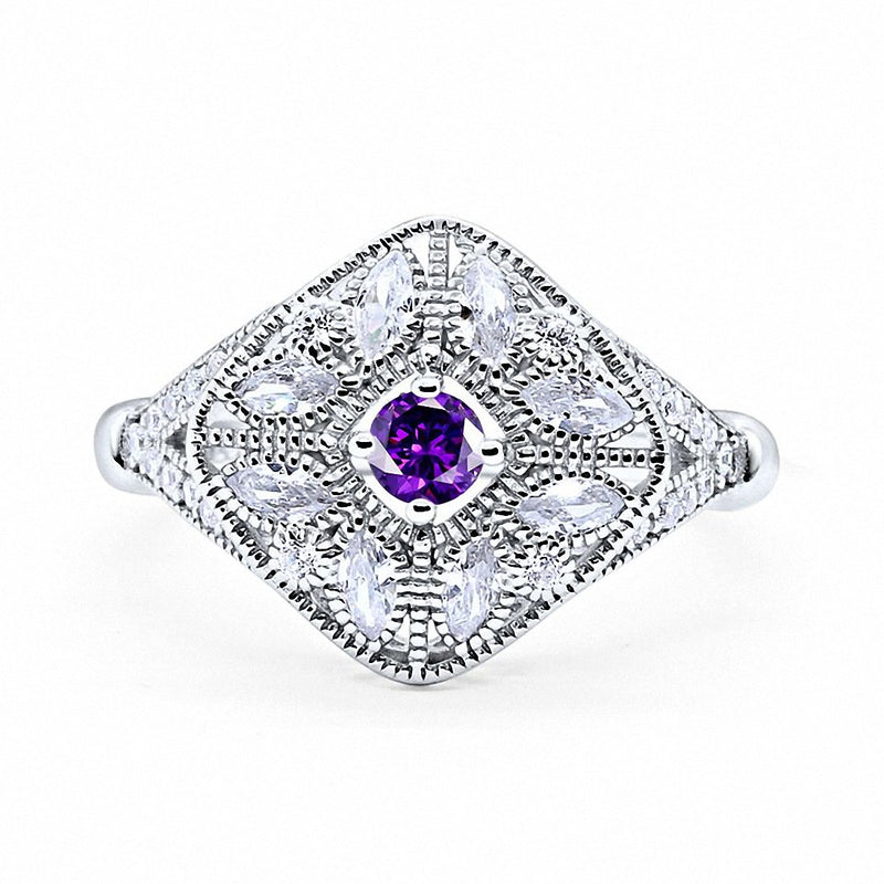 Art Deco Ring Marquise Filigree Round Cubic Zirconia 925 Sterling Silver Choose Color