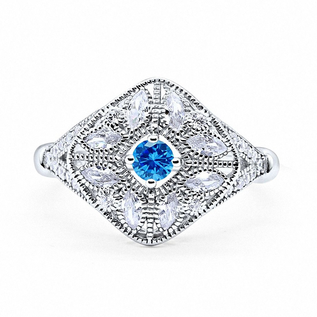Art Deco Ring Marquise Filigree Round Cubic Zirconia 925 Sterling Silver Choose Color