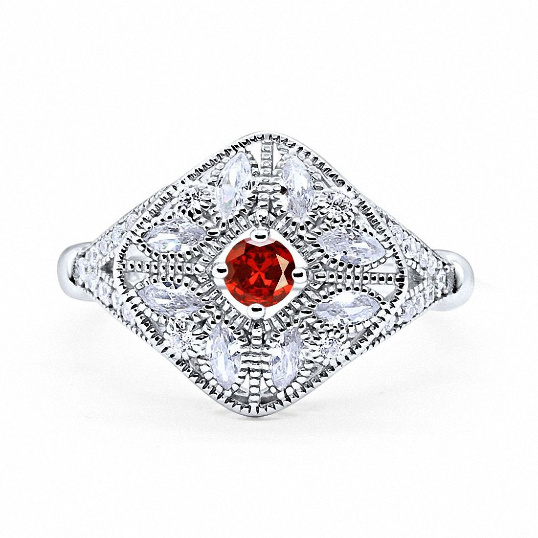Art Deco Ring Marquise Filigree Round Cubic Zirconia 925 Sterling Silver Choose Color