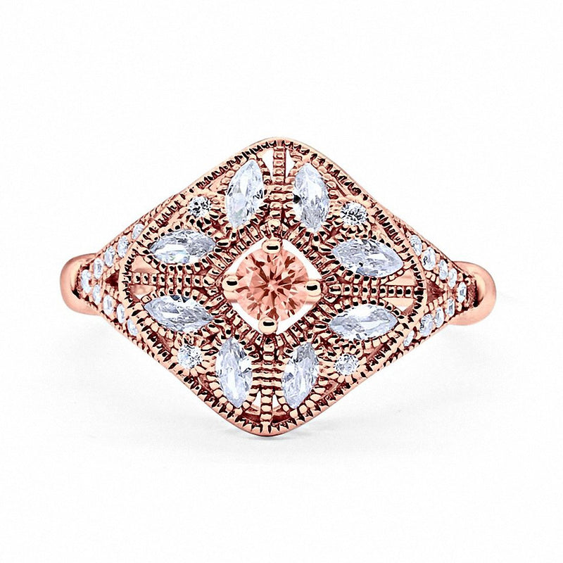 Art Deco Ring Marquise Filigree Round Cubic Zirconia 925 Sterling Silver Choose Color