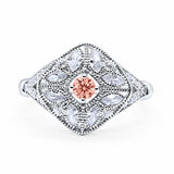 Art Deco Ring Marquise Filigree Round Cubic Zirconia 925 Sterling Silver Choose Color