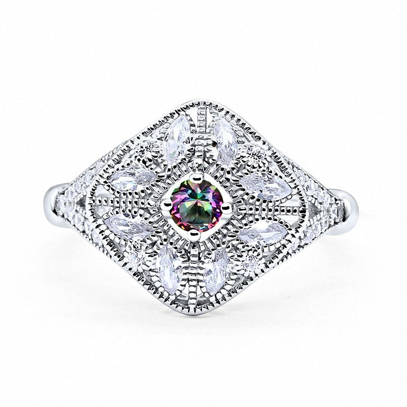 Art Deco Ring Marquise Filigree Round Cubic Zirconia 925 Sterling Silver Choose Color