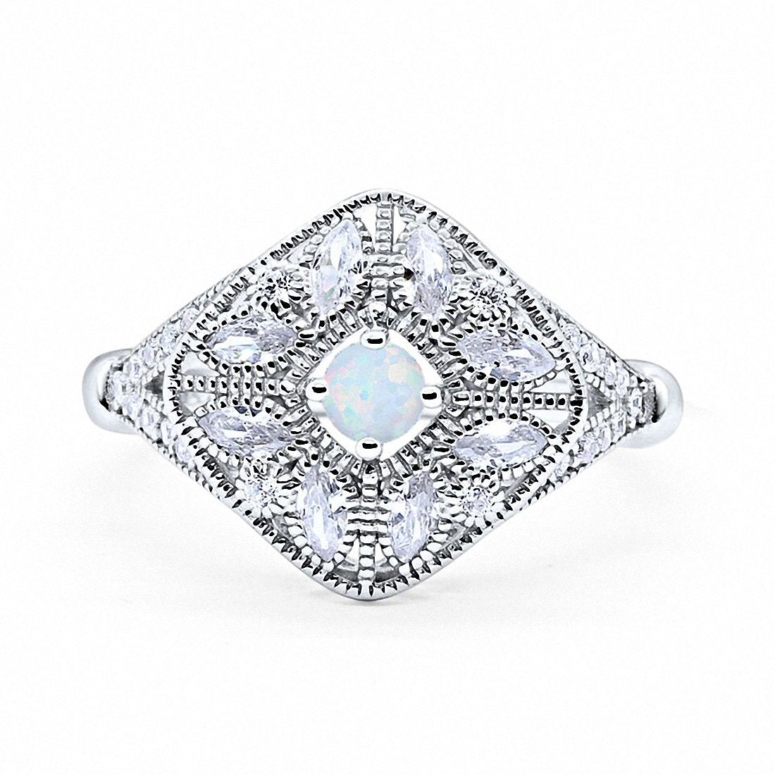 Art Deco Ring Marquise Filigree Round Cubic Zirconia 925 Sterling Silver Choose Color