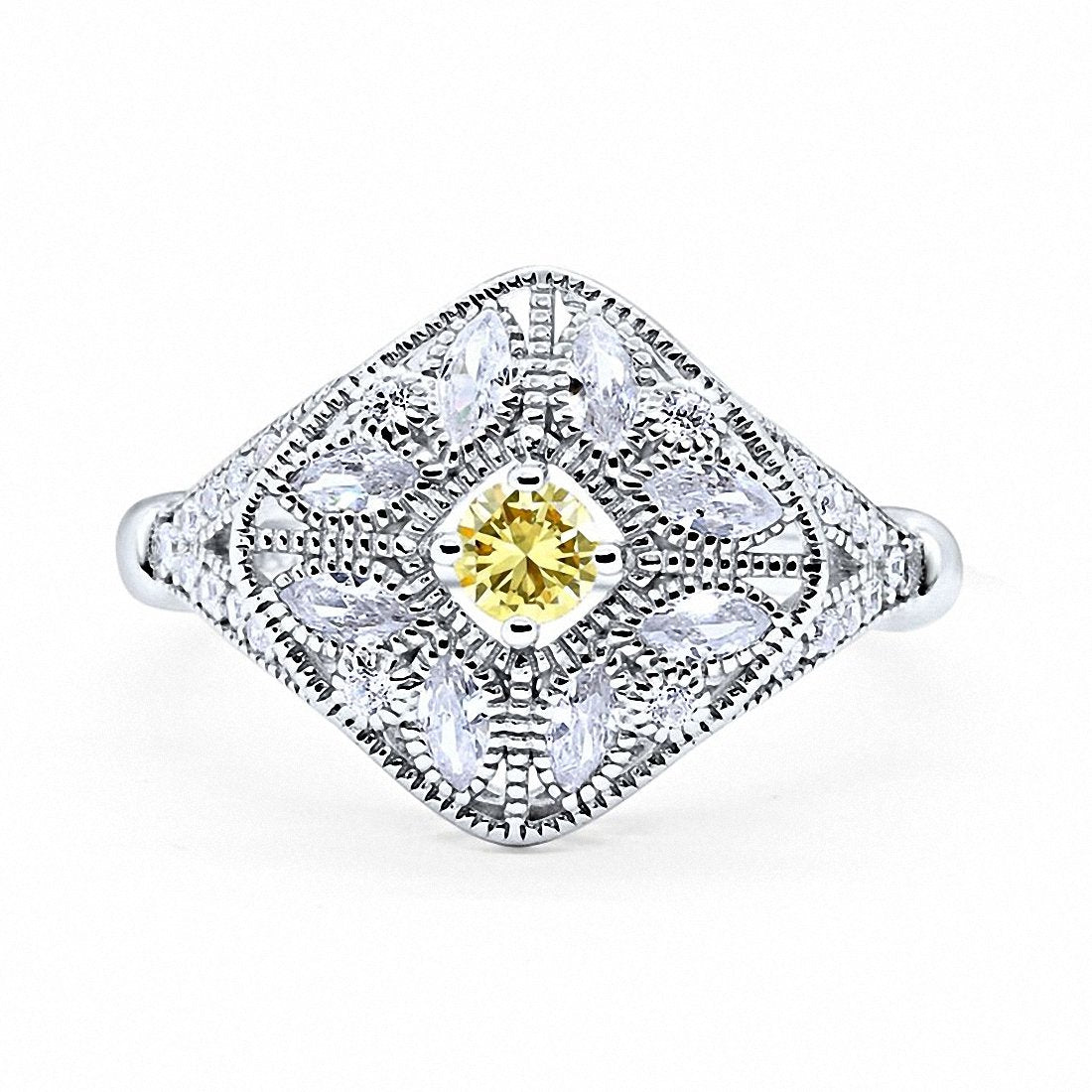 Art Deco Ring Marquise Filigree Round Cubic Zirconia 925 Sterling Silver Choose Color
