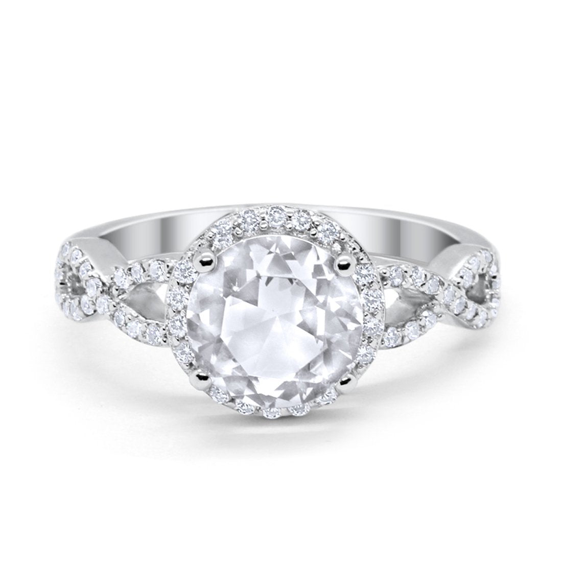 Art Deco Halo Infinity Engagement Wedding Ring Round Cubic Zirconia Solid 925 Sterling Silver Choose Color