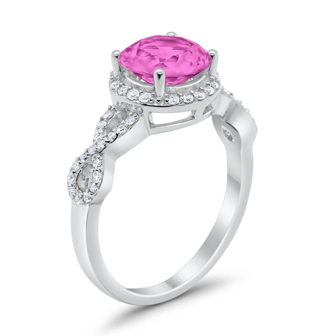 Art Deco Halo Infinity Engagement Wedding Ring Round Cubic Zirconia Solid 925 Sterling Silver Choose Color