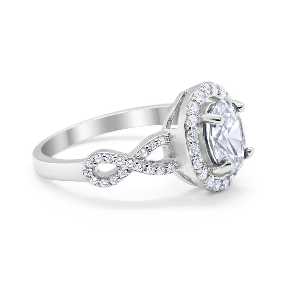 Infinity Art Deco Wedding Ring Oval Simulated Cubic Zirconia 925 Sterling Silver