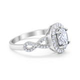 Infinity Art Deco Wedding Ring Oval Simulated Cubic Zirconia 925 Sterling Silver