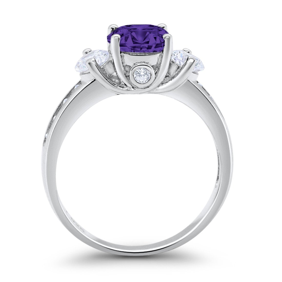Three Stone Wedding Ring Round Simulated Cubic Zirconia 925 Sterling Silver