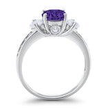 Three Stone Wedding Ring Round Simulated Cubic Zirconia 925 Sterling Silver