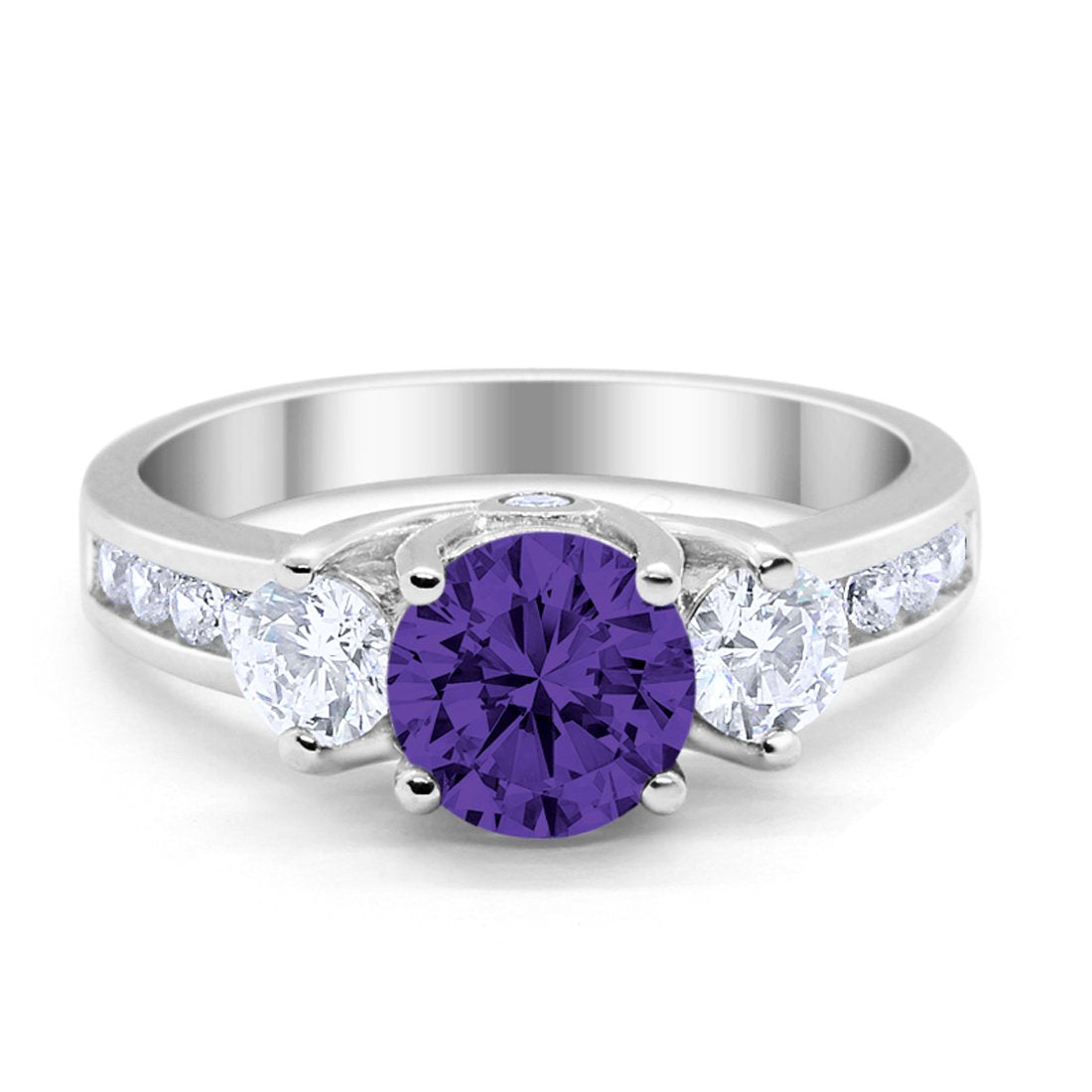 Three Stone Wedding Ring Round Simulated Cubic Zirconia 925 Sterling Silver