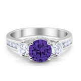 Three Stone Wedding Ring Round Simulated Cubic Zirconia 925 Sterling Silver