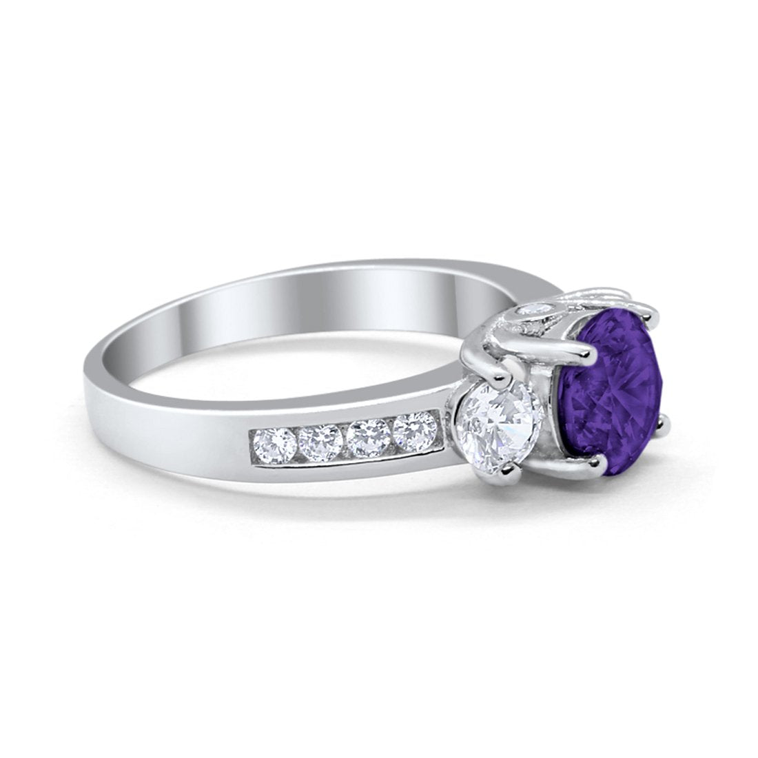 Three Stone Wedding Ring Round Simulated Cubic Zirconia 925 Sterling Silver