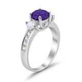 Three Stone Wedding Ring Round Simulated Cubic Zirconia 925 Sterling Silver