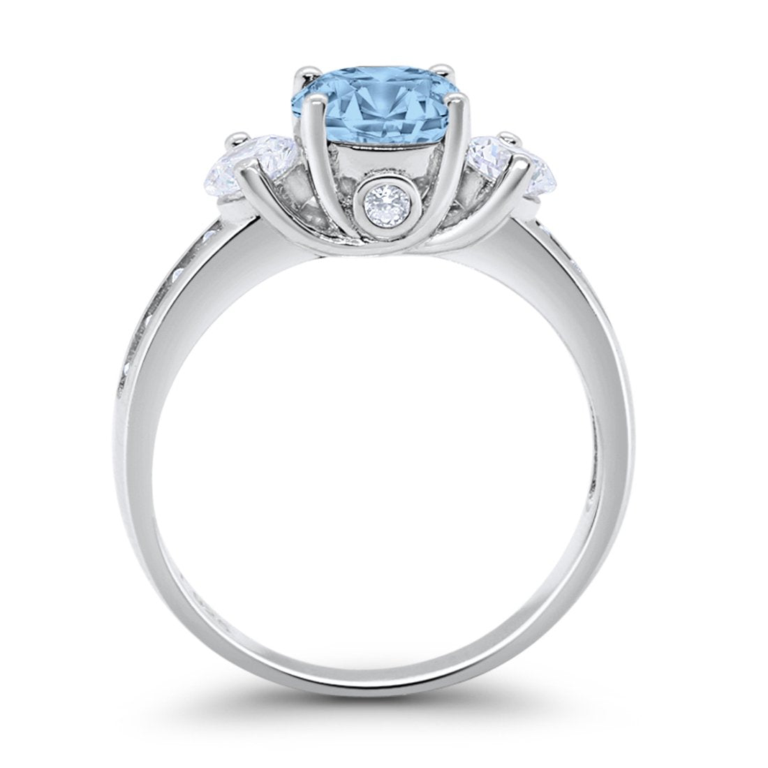 Three Stone Wedding Ring Round Simulated Cubic Zirconia 925 Sterling Silver