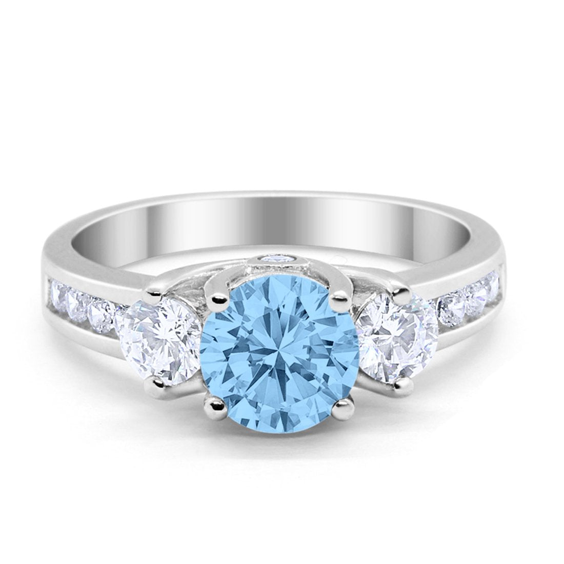 Three Stone Wedding Ring Round Simulated Cubic Zirconia 925 Sterling Silver
