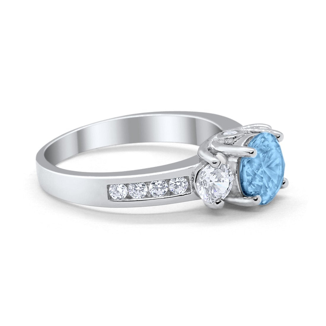 Three Stone Wedding Ring Round Simulated Cubic Zirconia 925 Sterling Silver