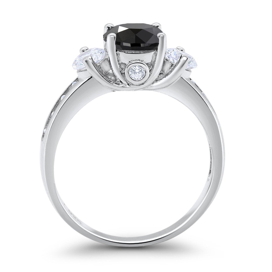Three Stone Wedding Ring Round Simulated Cubic Zirconia 925 Sterling Silver