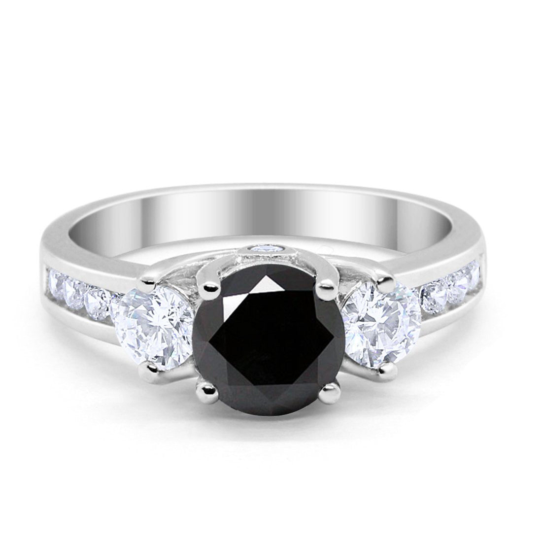 Three Stone Wedding Ring Round Simulated Cubic Zirconia 925 Sterling Silver