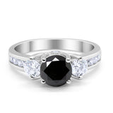 Three Stone Wedding Ring Round Simulated Cubic Zirconia 925 Sterling Silver