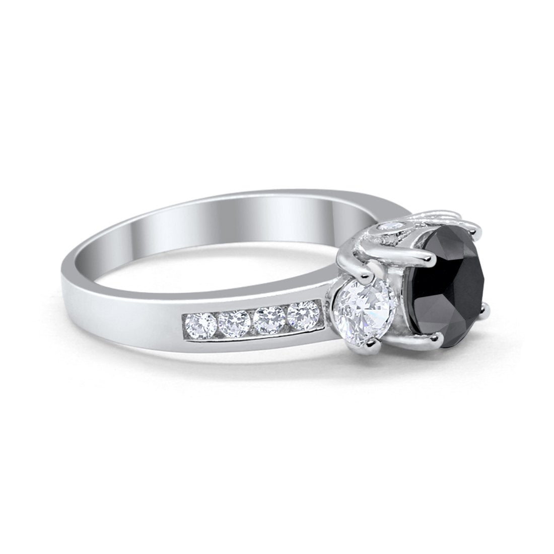 Three Stone Wedding Ring Round Simulated Cubic Zirconia 925 Sterling Silver
