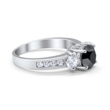 Three Stone Wedding Ring Round Simulated Cubic Zirconia 925 Sterling Silver