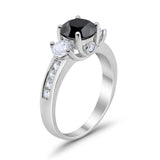 Three Stone Wedding Ring Round Simulated Cubic Zirconia 925 Sterling Silver