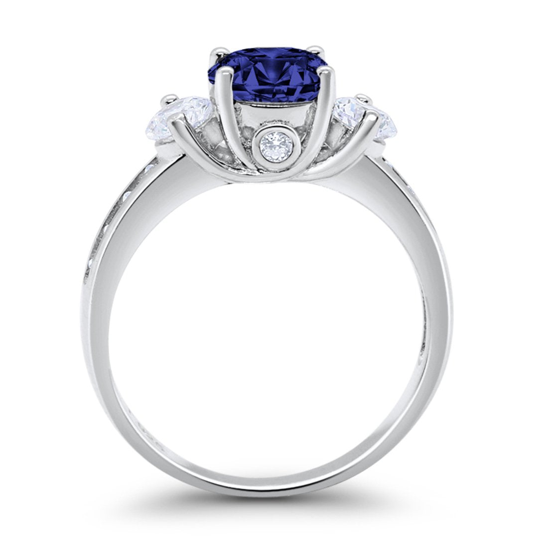 Three Stone Wedding Ring Round Simulated Cubic Zirconia 925 Sterling Silver