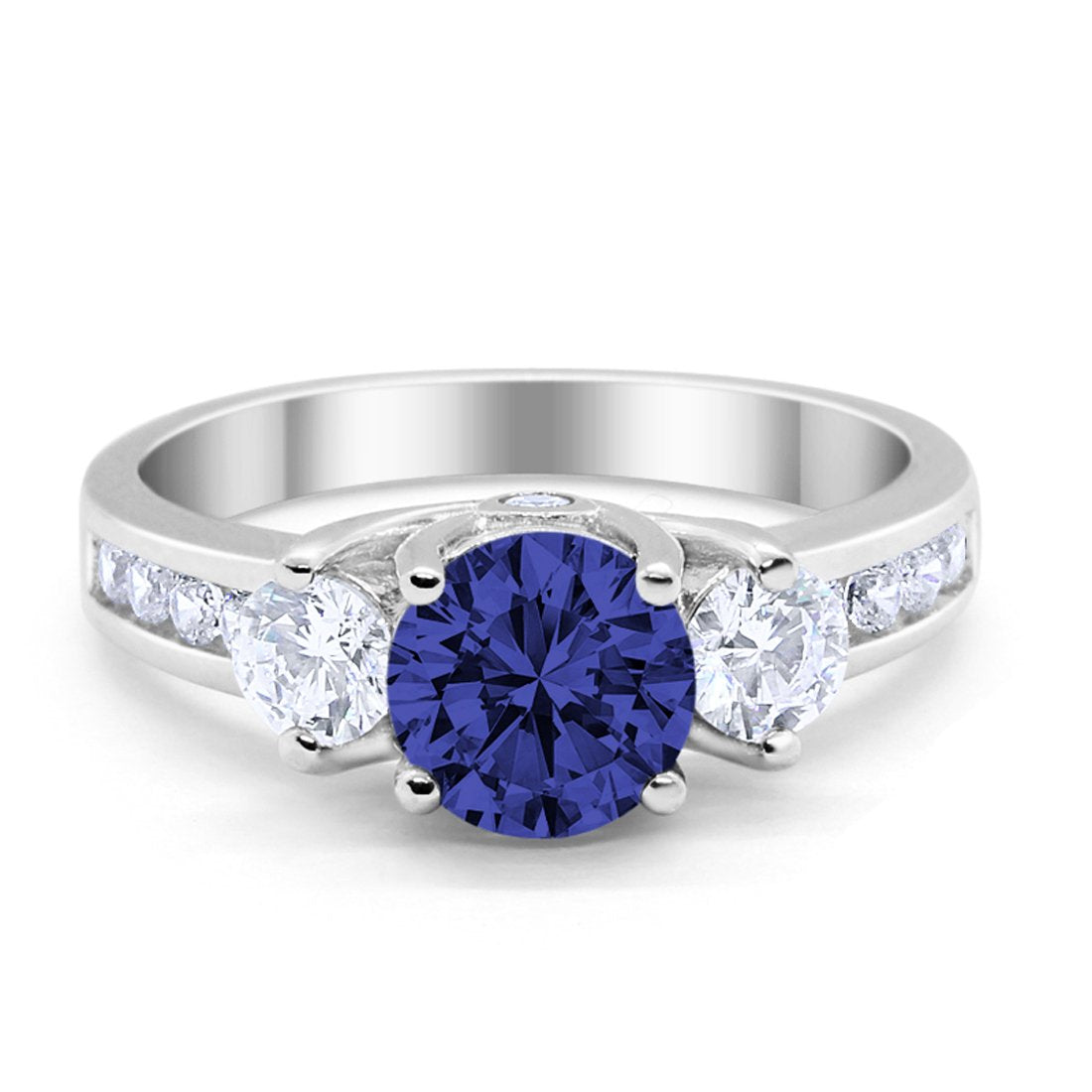 Three Stone Wedding Ring Round Simulated Cubic Zirconia 925 Sterling Silver