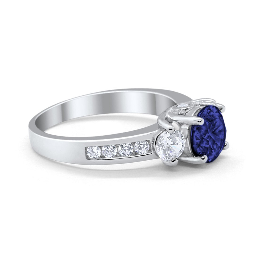 Three Stone Wedding Ring Round Simulated Cubic Zirconia 925 Sterling Silver
