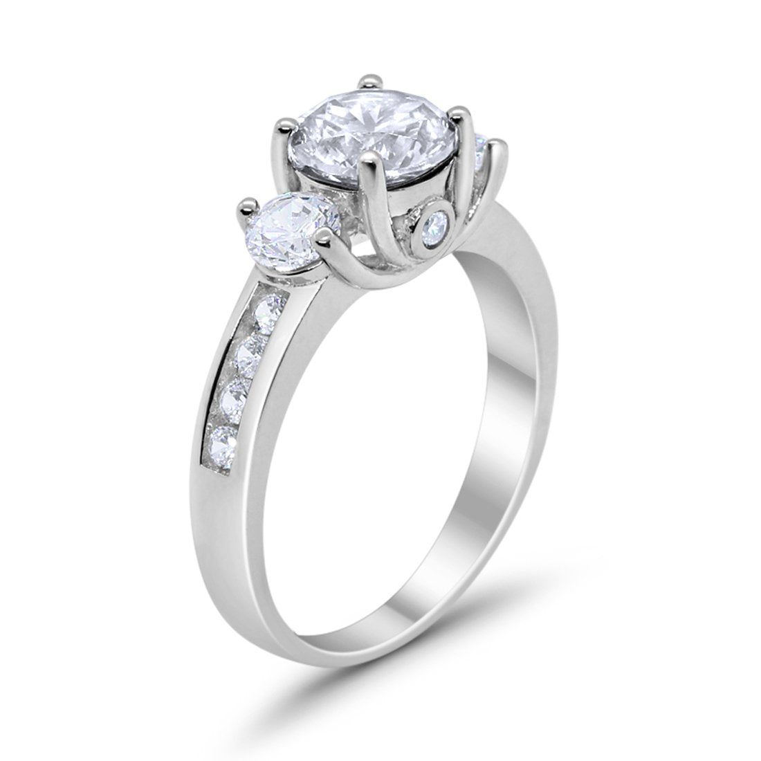 Three Stone Wedding Ring Round Simulated Cubic Zirconia 925 Sterling Silver